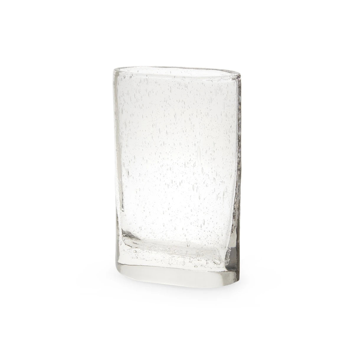 Matteo Vase by Villa & House — clear hand-blown glass with bubble texture, angled studio view