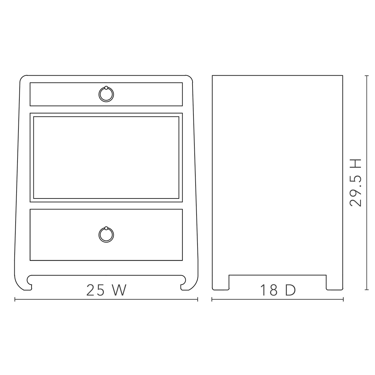 Ming 2-Drawer Side Table with Glass Top