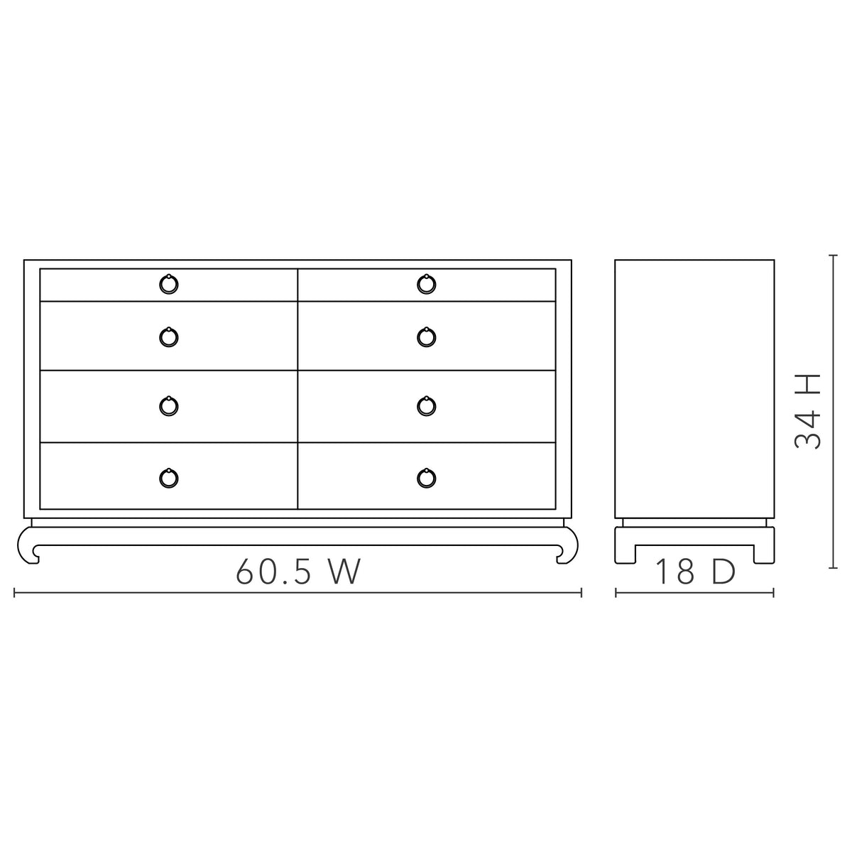 Ming Extra Large 8-Drawer with Glass Top