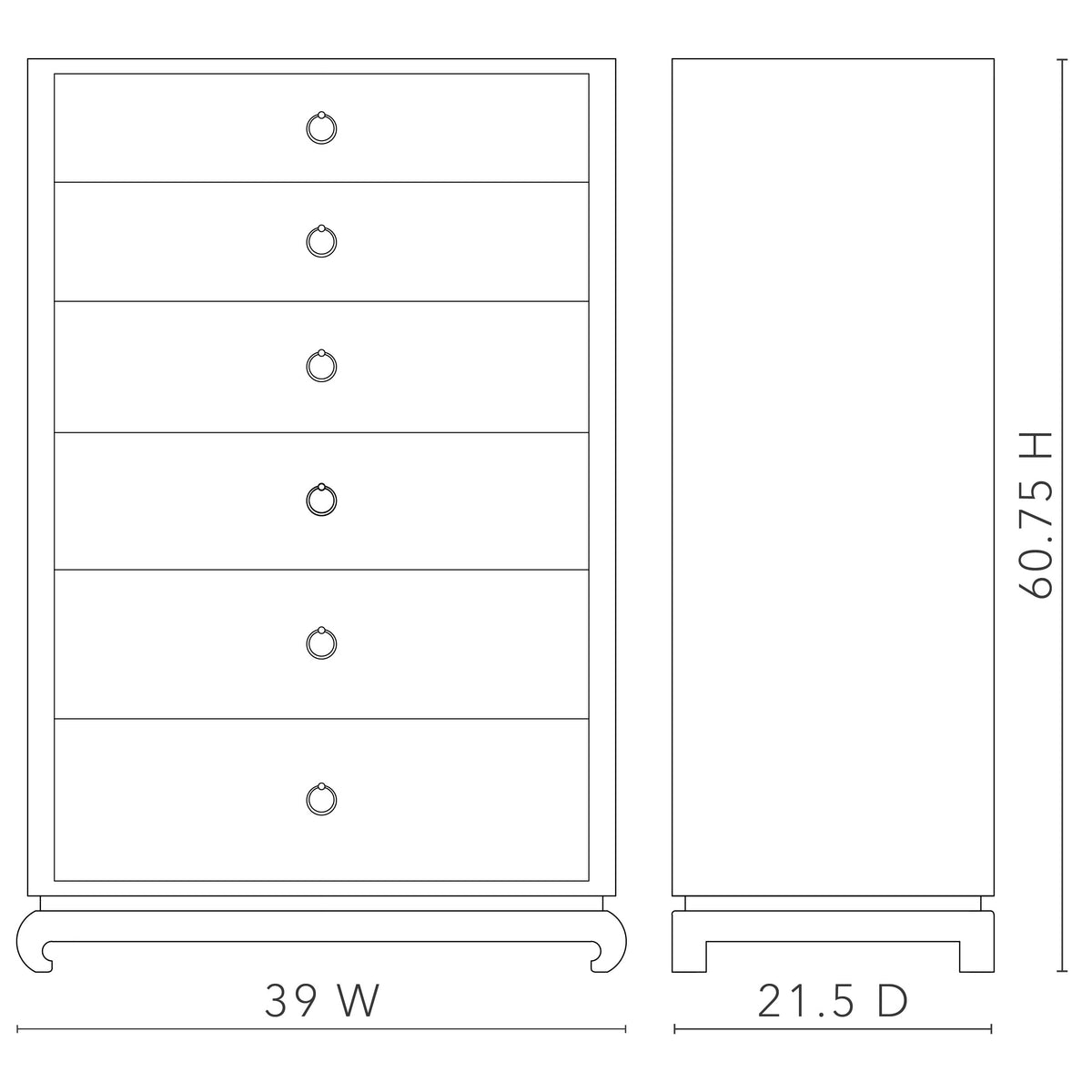 Ming Tall 6-Drawer with Glass Top