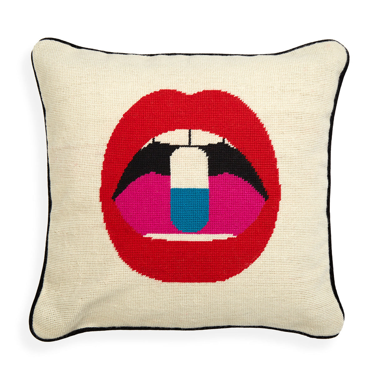 Lips Full Dose Needlepoint Pillow