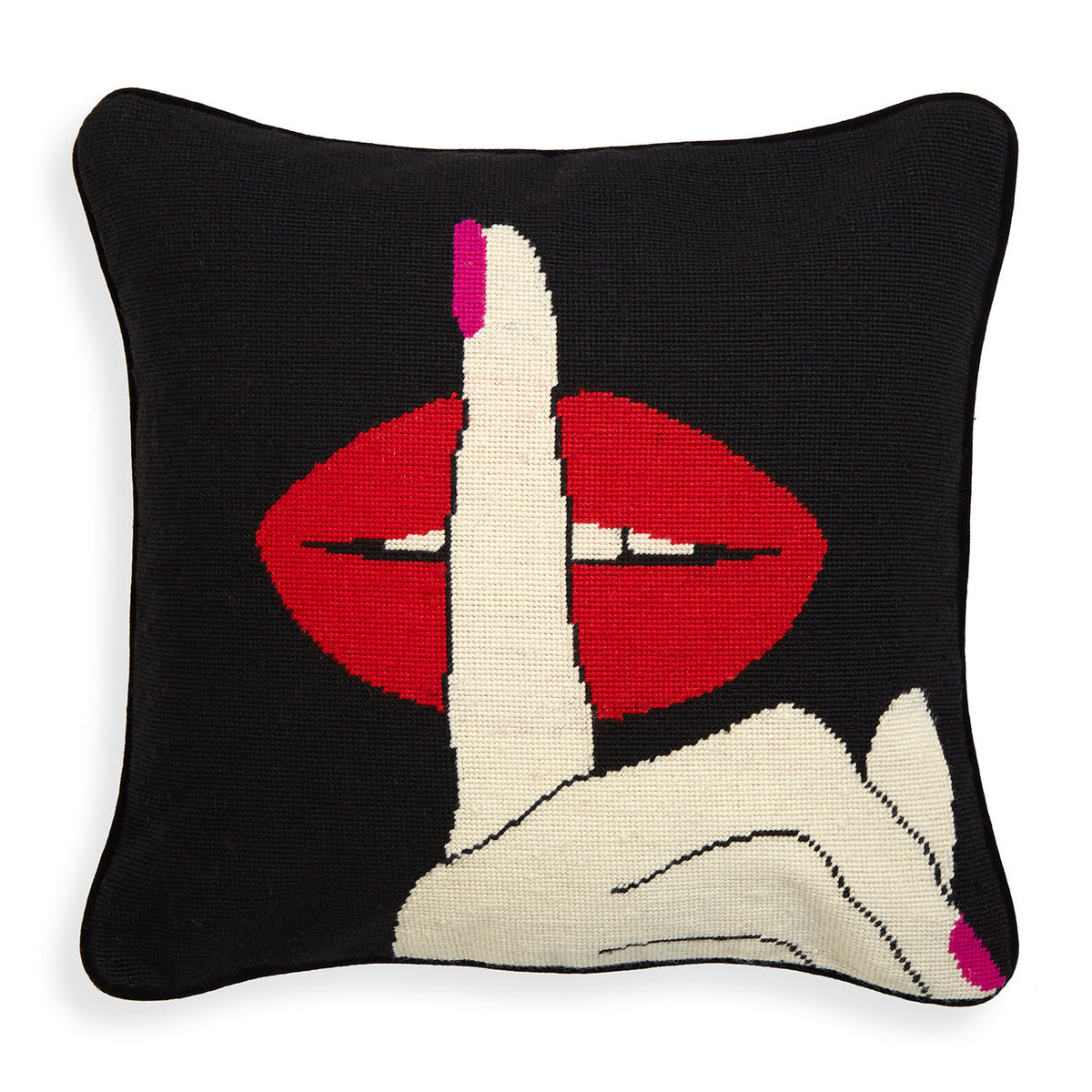 Lips Hush Needlepoint Pillow