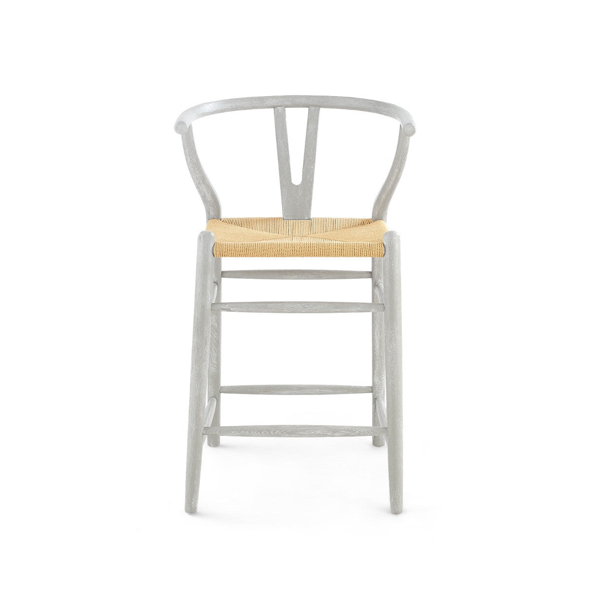 Oslo Counter Stool by Villa & House — gray-finished limed oak frame and woven rope seat, front view.