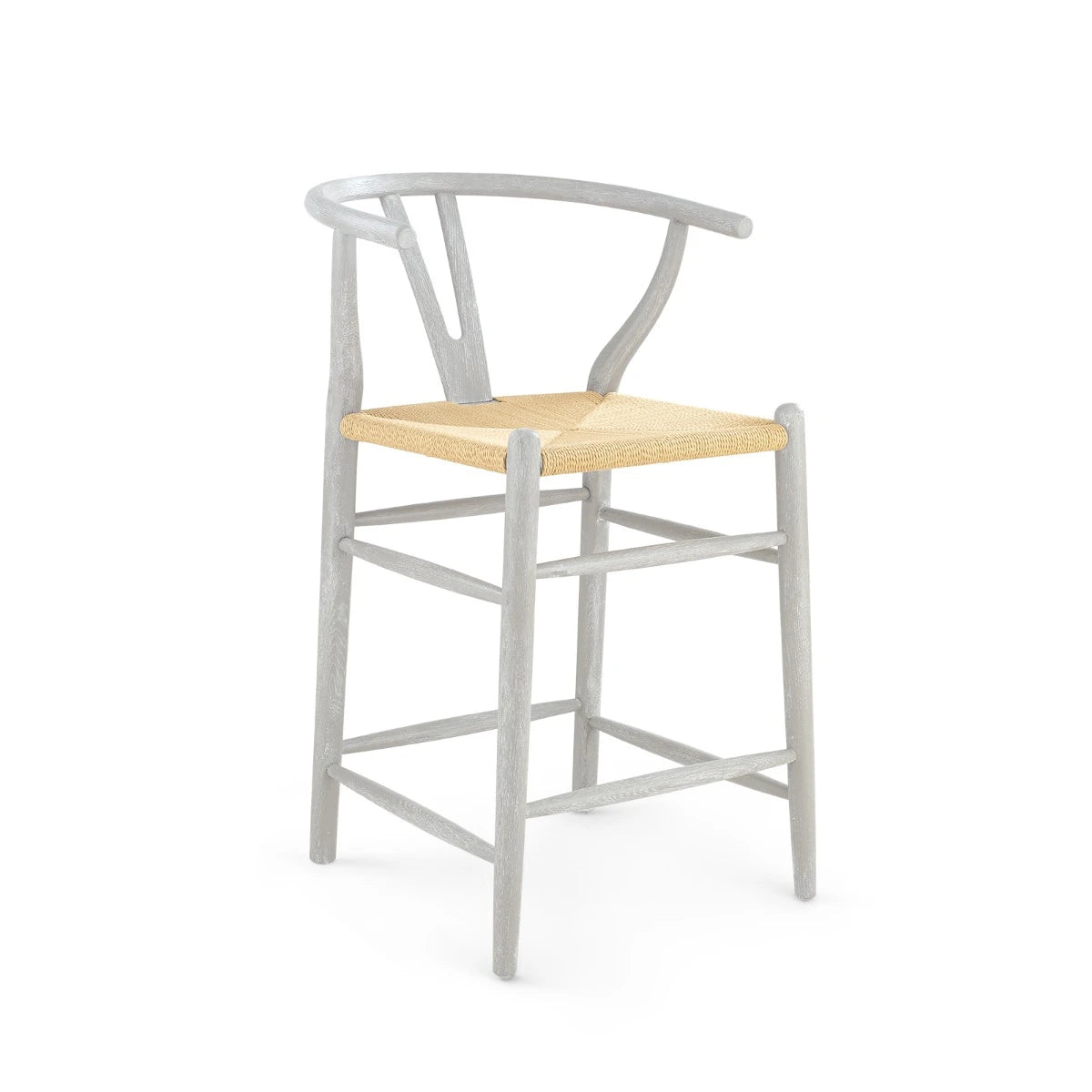 Oslo Counter Stool by Villa & House — Classic Gray limed oak frame and woven rope seat, angled front view.