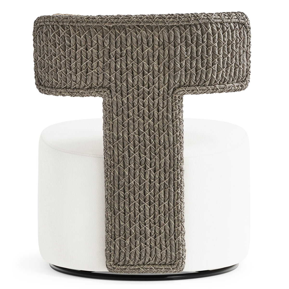 Cabo Outdoor Swivel Chair by Bernhardt, rear view of woven T-back