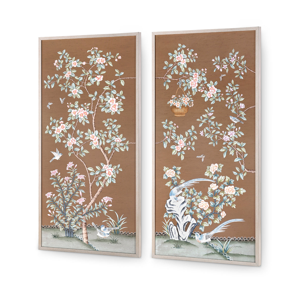 Parchment Reverie Framed Silk Panel Pair