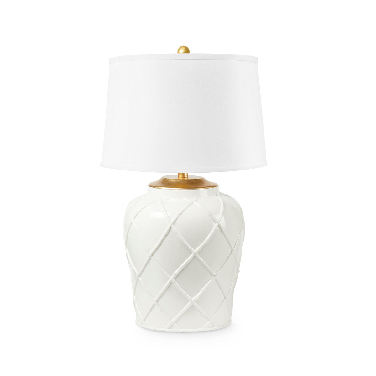 Soochow Lamp with Shade 17-inch White Linen with Gold
