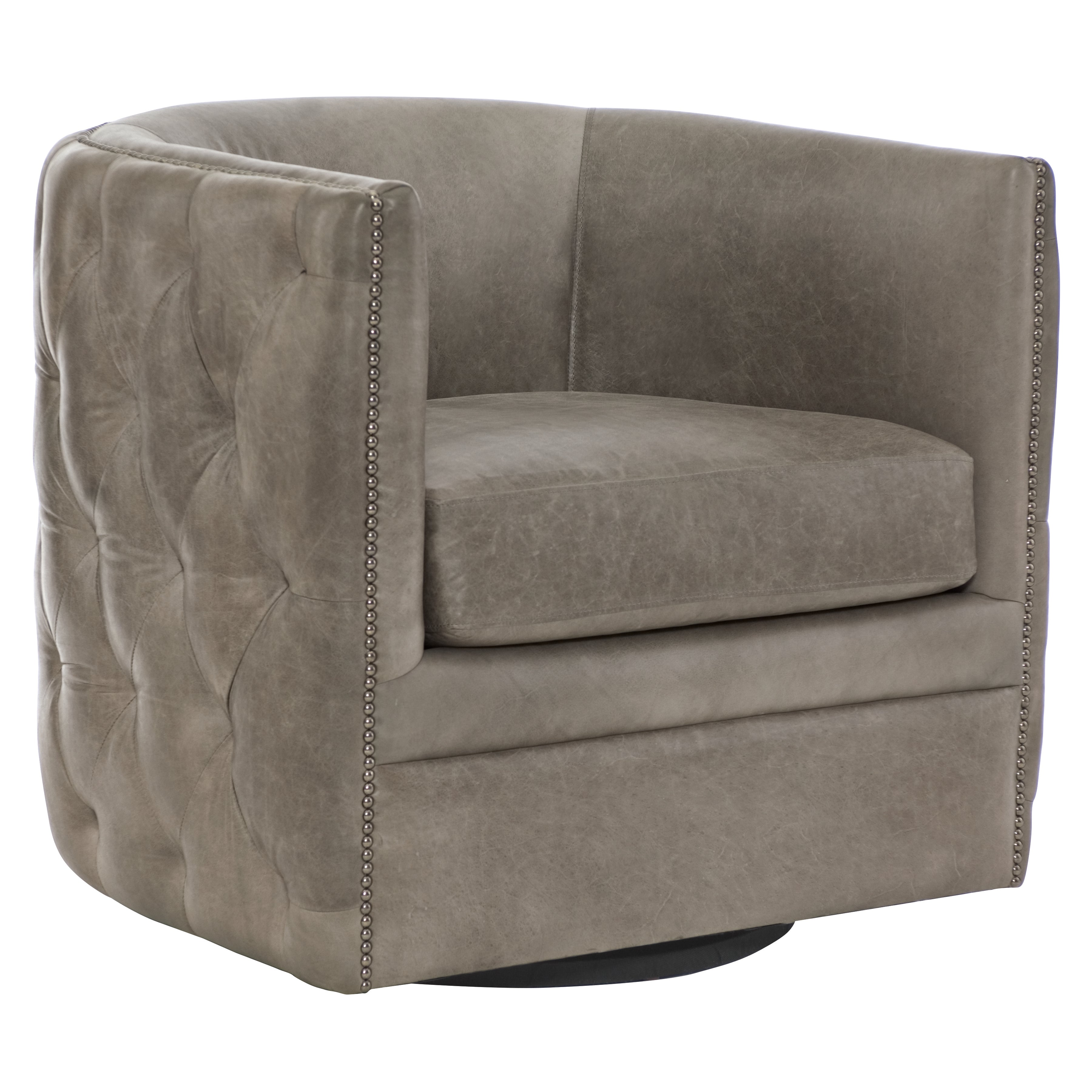 Palazzo Gray Leather Swivel Chair by Bernhardt