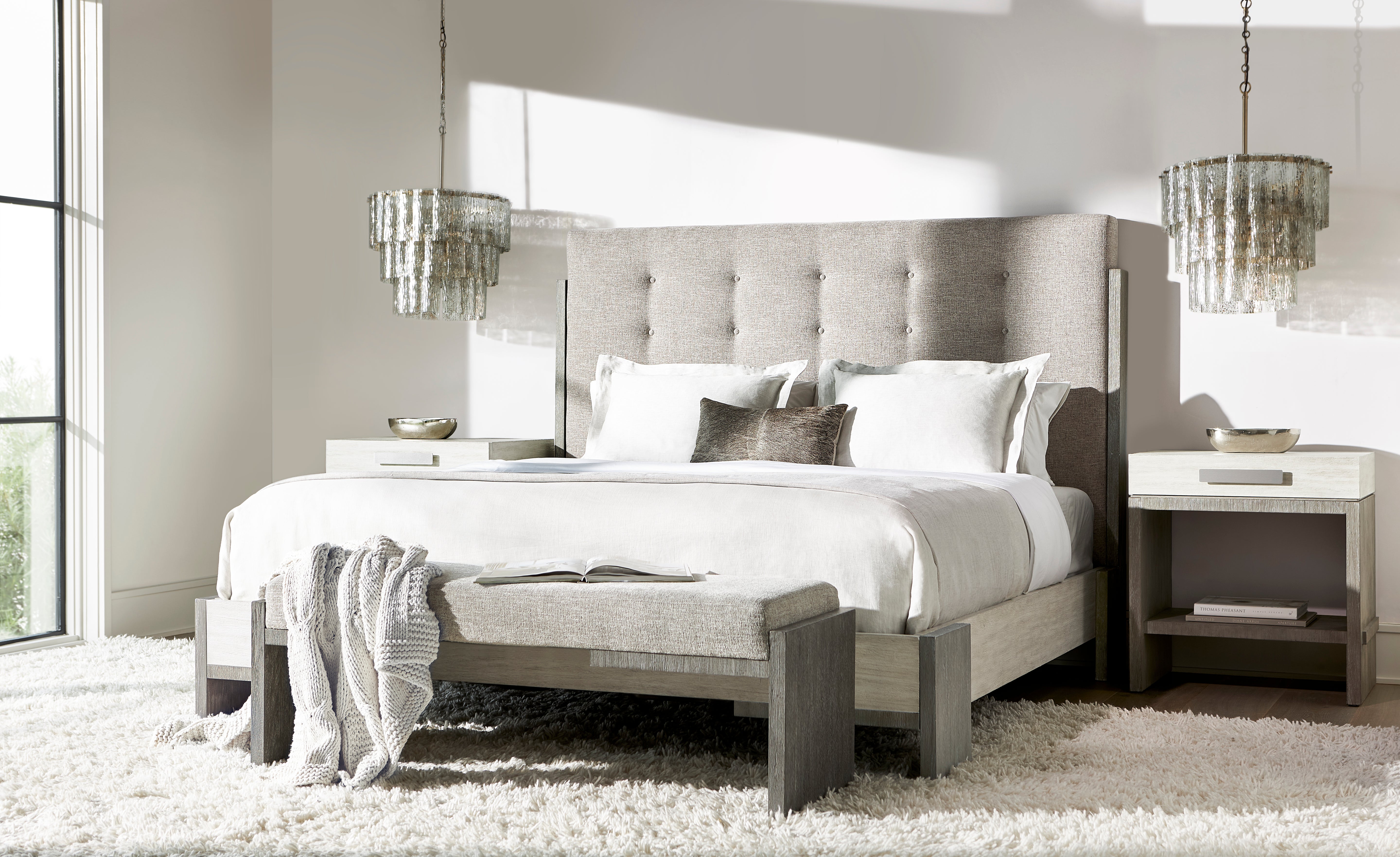 Foundations Upholstered Button Tufted Panel Bed by Bernhardt