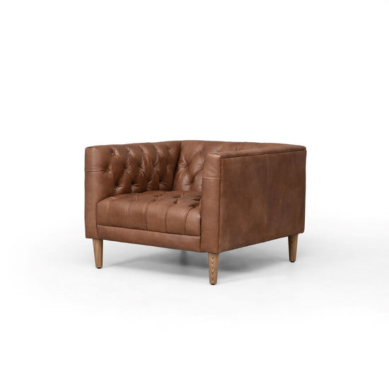 Load image into Gallery viewer, Williams Leather Chair Natural Washed ChocolateAccent Chair four hands  Natural Washed Chocolate   Four Hands, Burke Decor, Mid Century Modern Furniture, Old Bones Furniture Company, Old Bones Co, Modern Mid Century, Designer Furniture, https://www.oldbonesco.com/
