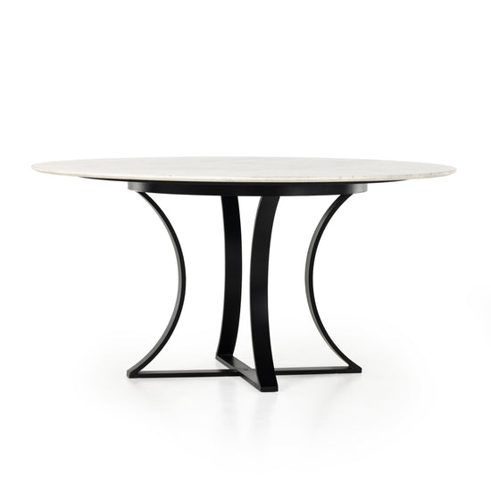 Gage Dining Table POLISHED WHITE MARBLE W/ DARK KETTLE BLACK BASE / 60" TABLE TOPDining Table Four Hands  POLISHED WHITE MARBLE W/ DARK KETTLE BLACK BASE 60" TABLE TOP  Four Hands, Mid Century Modern Furniture, Old Bones Furniture Company, Old Bones Co, Modern Mid Century, Designer Furniture, https://www.oldbonesco.com/