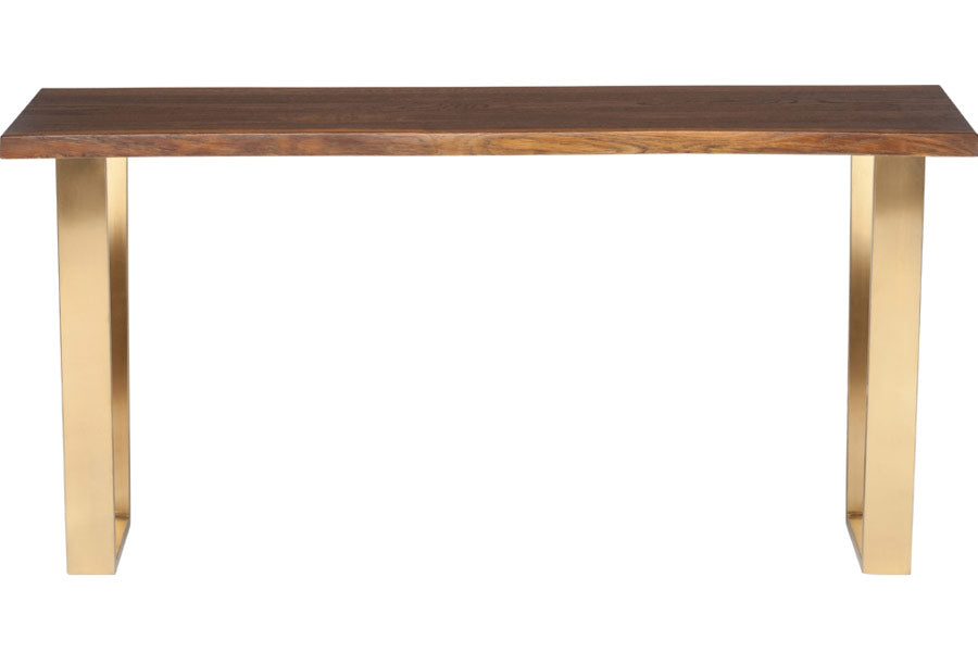 Versailles Console Seared Oak, Brushed Gold StainlessConsole Table Nuevo  Seared Oak, Brushed Gold Stainless   Four Hands, Burke Decor, Mid Century Modern Furniture, Old Bones Furniture Company, Old Bones Co, Modern Mid Century, Designer Furniture, https://www.oldbonesco.com/