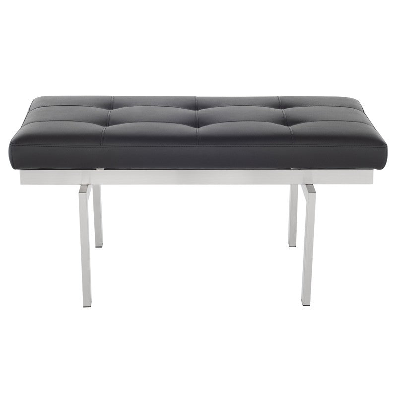 Louve Bench Small / Black naugahyde seat/Brushed stainless steel basedining Bench Nuevo  Small Black naugahyde seat/Brushed stainless steel base  Four Hands, Burke Decor, Mid Century Modern Furniture, Old Bones Furniture Company, Old Bones Co, Modern Mid Century, Designer Furniture, https://www.oldbonesco.com/