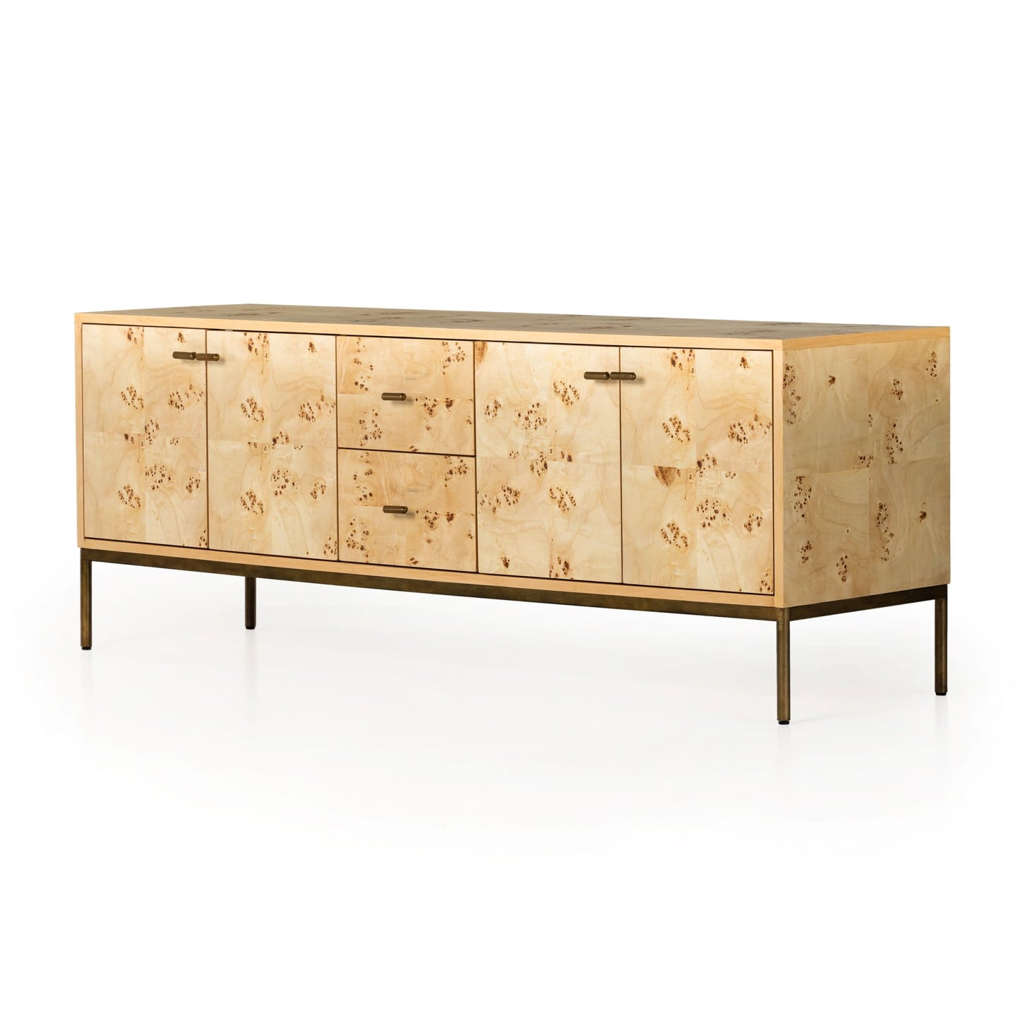 Mitzie Media Console - Mappa Burl Media Storage Cabinets & Racks Four Hands     Four Hands, Mid Century Modern Furniture, Old Bones Furniture Company, Old Bones Co, Modern Mid Century, Designer Furniture, https://www.oldbonesco.com/