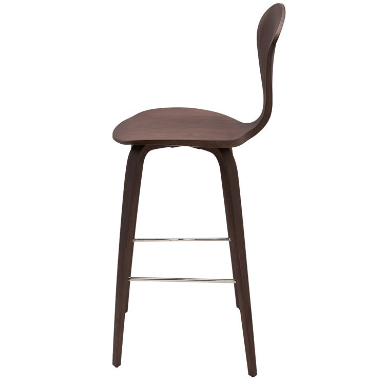 Satine Dark Walnut Wood Bar Stool STOOL Nuevo     Four Hands, Burke Decor, Mid Century Modern Furniture, Old Bones Furniture Company, Old Bones Co, Modern Mid Century, Designer Furniture, https://www.oldbonesco.com/