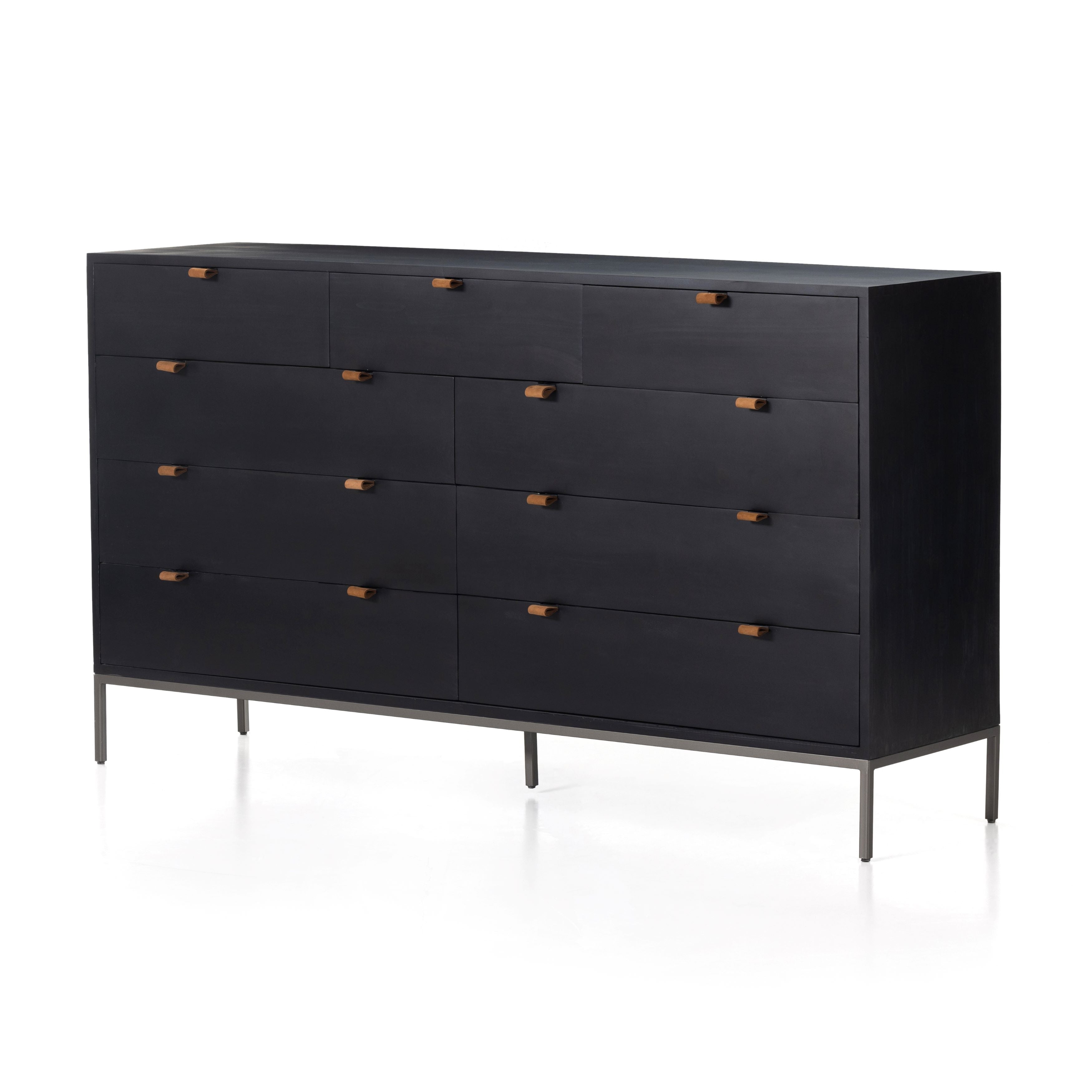 Trey 9 Drawer Dresser Black Wash PoplarDresser Four Hands  Black Wash Poplar   Four Hands, Mid Century Modern Furniture, Old Bones Furniture Company, Old Bones Co, Modern Mid Century, Designer Furniture, https://www.oldbonesco.com/