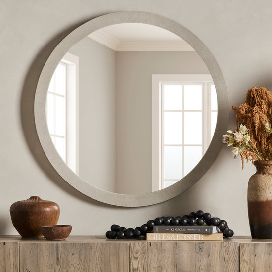 Cressida Wall Mirror-Ivory Painted Linen Mirrors Four Hands     Four Hands, Mid Century Modern Furniture, Old Bones Furniture Company, Old Bones Co, Modern Mid Century, Designer Furniture, https://www.oldbonesco.com/