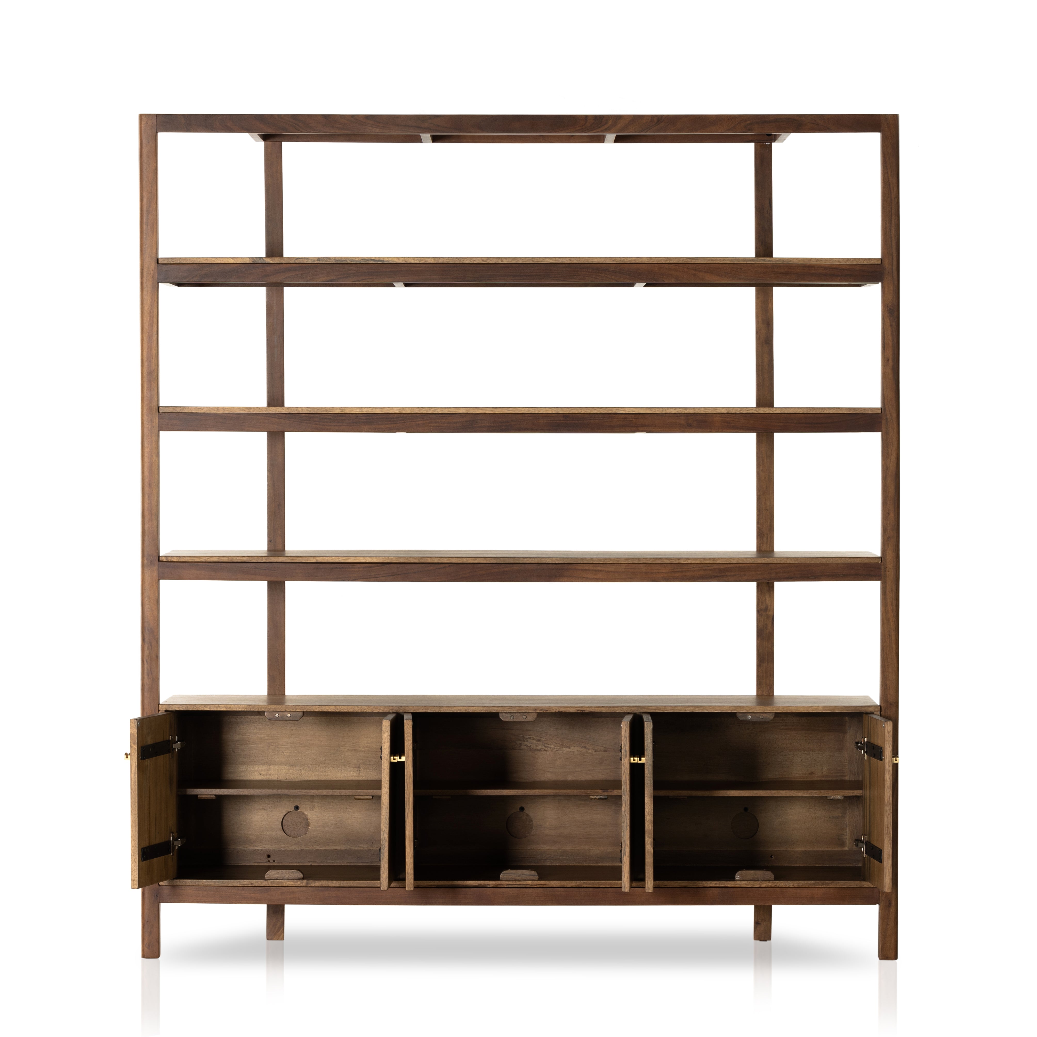 Reza Wide Bookcase-Smoked Honey Bookshelf Four Hands     Four Hands, Mid Century Modern Furniture, Old Bones Furniture Company, Old Bones Co, Modern Mid Century, Designer Furniture, https://www.oldbonesco.com/