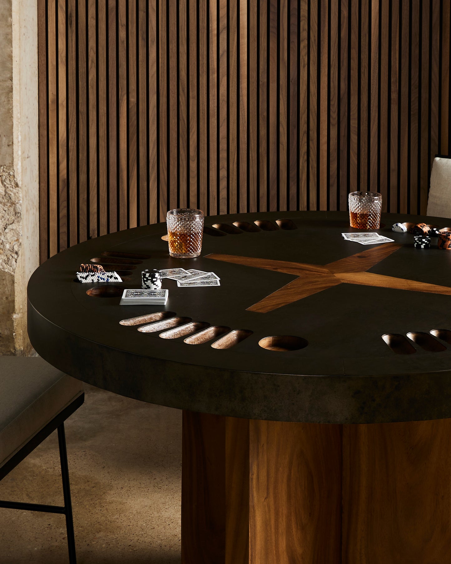 Poker Table - Natural Brown Guanacaste Poker & Game Tables Four Hands     Four Hands, Mid Century Modern Furniture, Old Bones Furniture Company, Old Bones Co, Modern Mid Century, Designer Furniture, https://www.oldbonesco.com/
