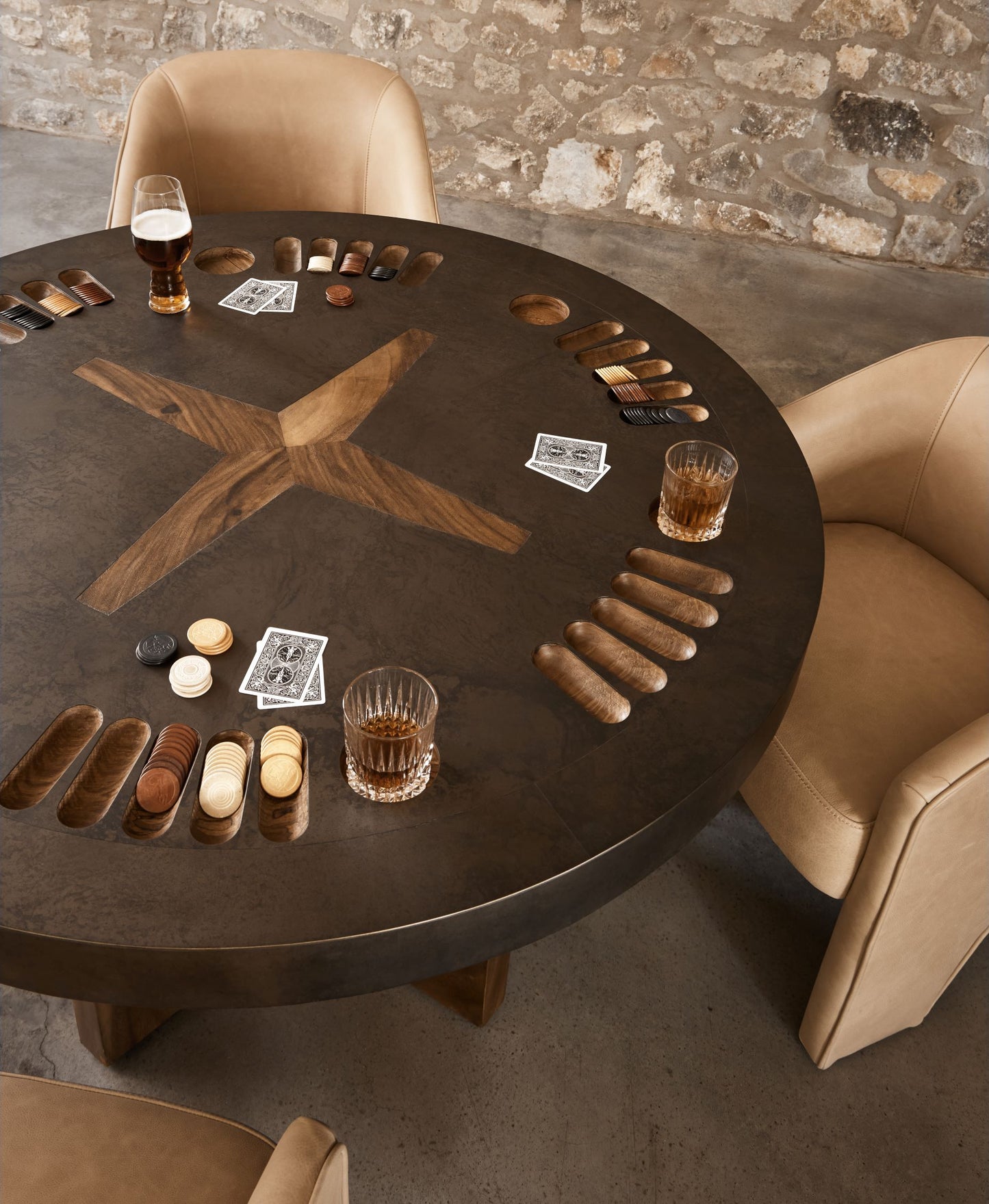Poker Table - Natural Brown Guanacaste Poker & Game Tables Four Hands     Four Hands, Mid Century Modern Furniture, Old Bones Furniture Company, Old Bones Co, Modern Mid Century, Designer Furniture, https://www.oldbonesco.com/