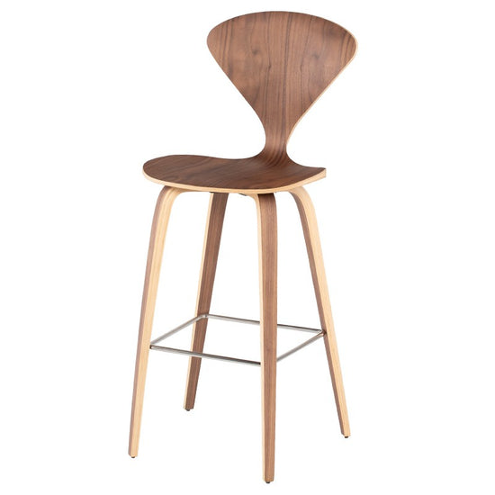 Satine Walnut Wood Bar Stool Bar Stool Nuevo     Four Hands, Burke Decor, Mid Century Modern Furniture, Old Bones Furniture Company, Old Bones Co, Modern Mid Century, Designer Furniture, https://www.oldbonesco.com/