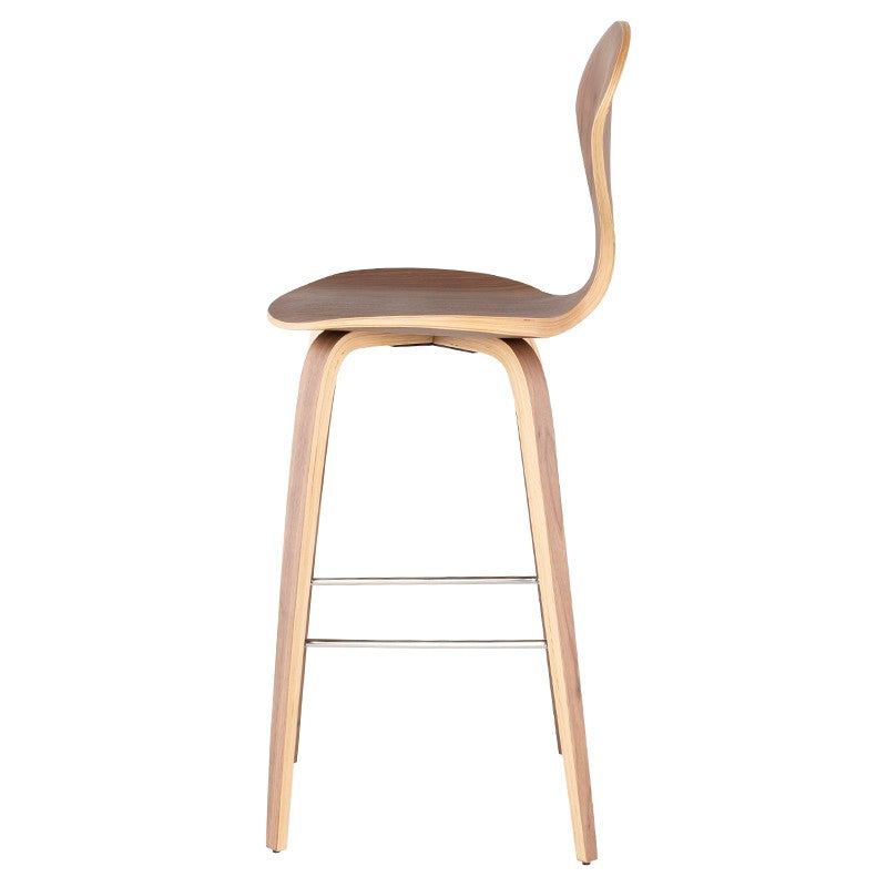 Satine Walnut Wood Bar Stool Bar Stool Nuevo     Four Hands, Burke Decor, Mid Century Modern Furniture, Old Bones Furniture Company, Old Bones Co, Modern Mid Century, Designer Furniture, https://www.oldbonesco.com/