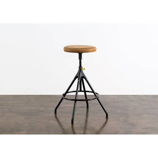 Akron Counter Stool - Umber Tan Leather BAR AND COUNTER STOOL District Eight     Four Hands, Burke Decor, Mid Century Modern Furniture, Old Bones Furniture Company, Old Bones Co, Modern Mid Century, Designer Furniture, https://www.oldbonesco.com/