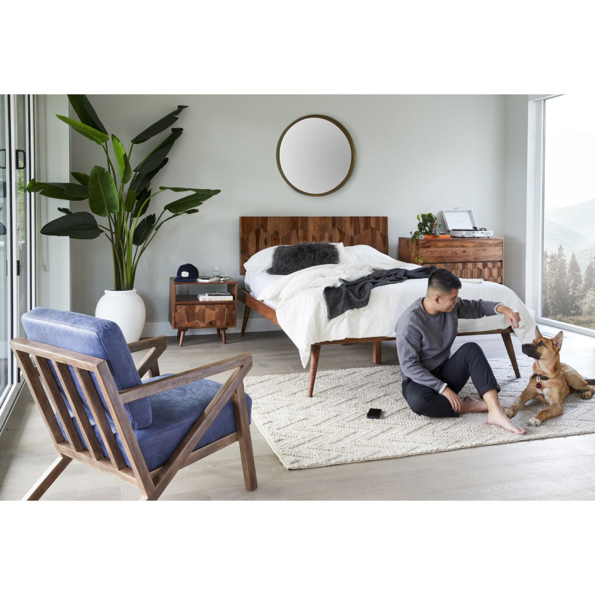 O2 Sheesham Carved Wood Bed Queen or King Bed Moe's     Four Hands, Burke Decor, Mid Century Modern Furniture, Old Bones Furniture Company, Old Bones Co, Modern Mid Century, Designer Furniture, https://www.oldbonesco.com/