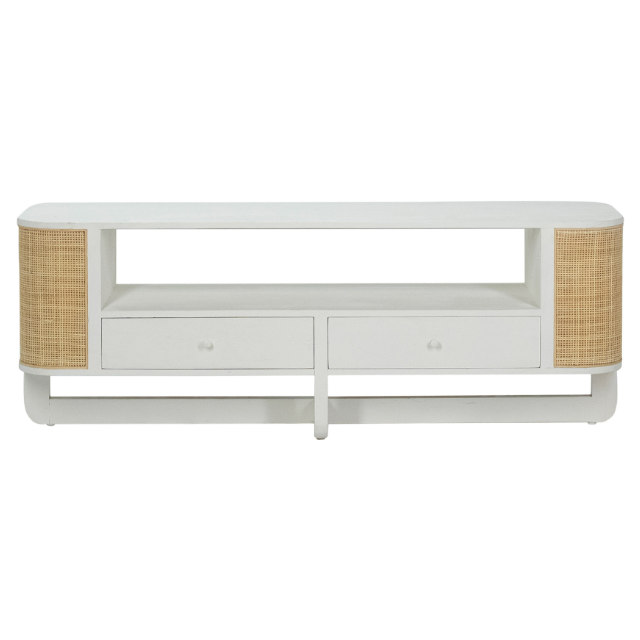 Benz Plasma Stand White Media Unit Dovetail     Four Hands, Mid Century Modern Furniture, Old Bones Furniture Company, Old Bones Co, Modern Mid Century, Designer Furniture, https://www.oldbonesco.com/