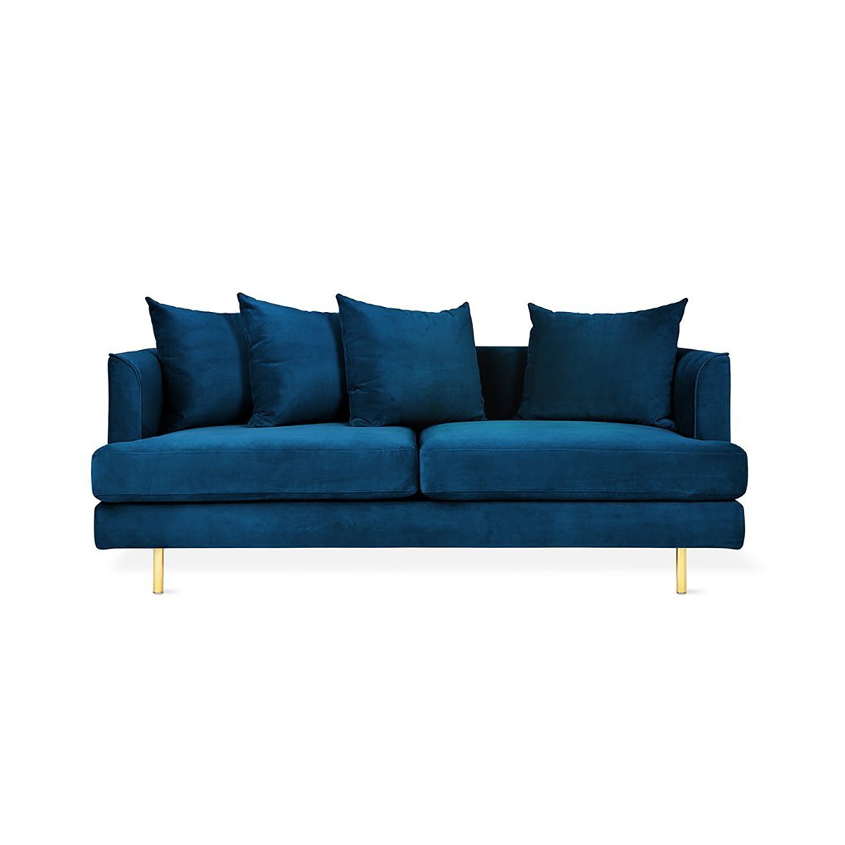 Margot Loft Sofa 72" Velvet Midnight / BrassSofa Gus*  Velvet Midnight Brass  Four Hands, Burke Decor, Mid Century Modern Furniture, Old Bones Furniture Company, Old Bones Co, Modern Mid Century, Designer Furniture, https://www.oldbonesco.com/