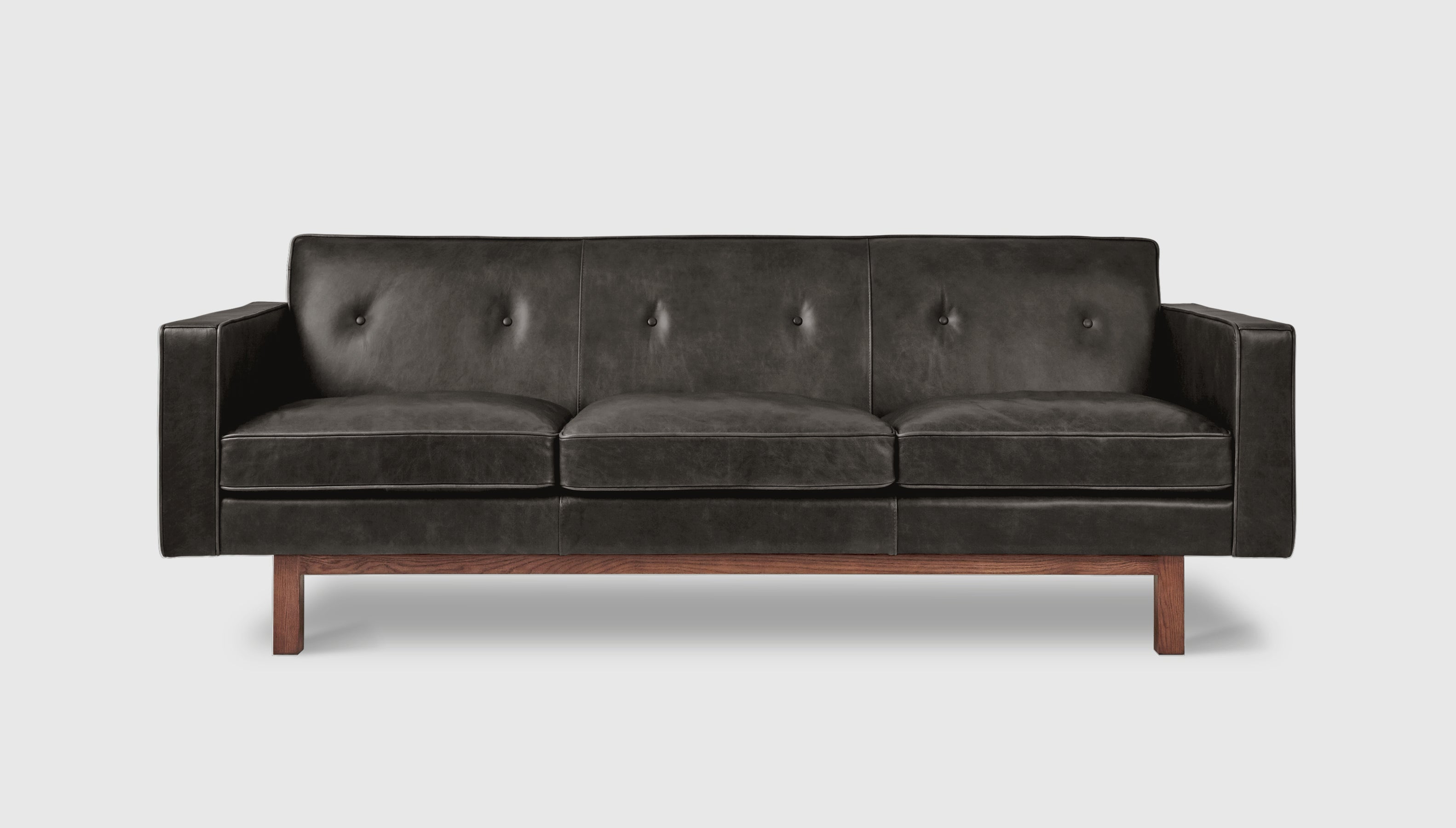 Embassy Sofa Saddle Black LeatherSofa Gus*  Saddle Black Leather   Four Hands, Mid Century Modern Furniture, Old Bones Furniture Company, Old Bones Co, Modern Mid Century, Designer Furniture, https://www.oldbonesco.com/