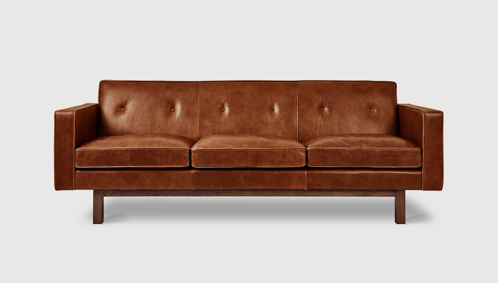 Embassy Sofa Saddle Brown LeatherSofa Gus*  Saddle Brown Leather   Four Hands, Mid Century Modern Furniture, Old Bones Furniture Company, Old Bones Co, Modern Mid Century, Designer Furniture, https://www.oldbonesco.com/