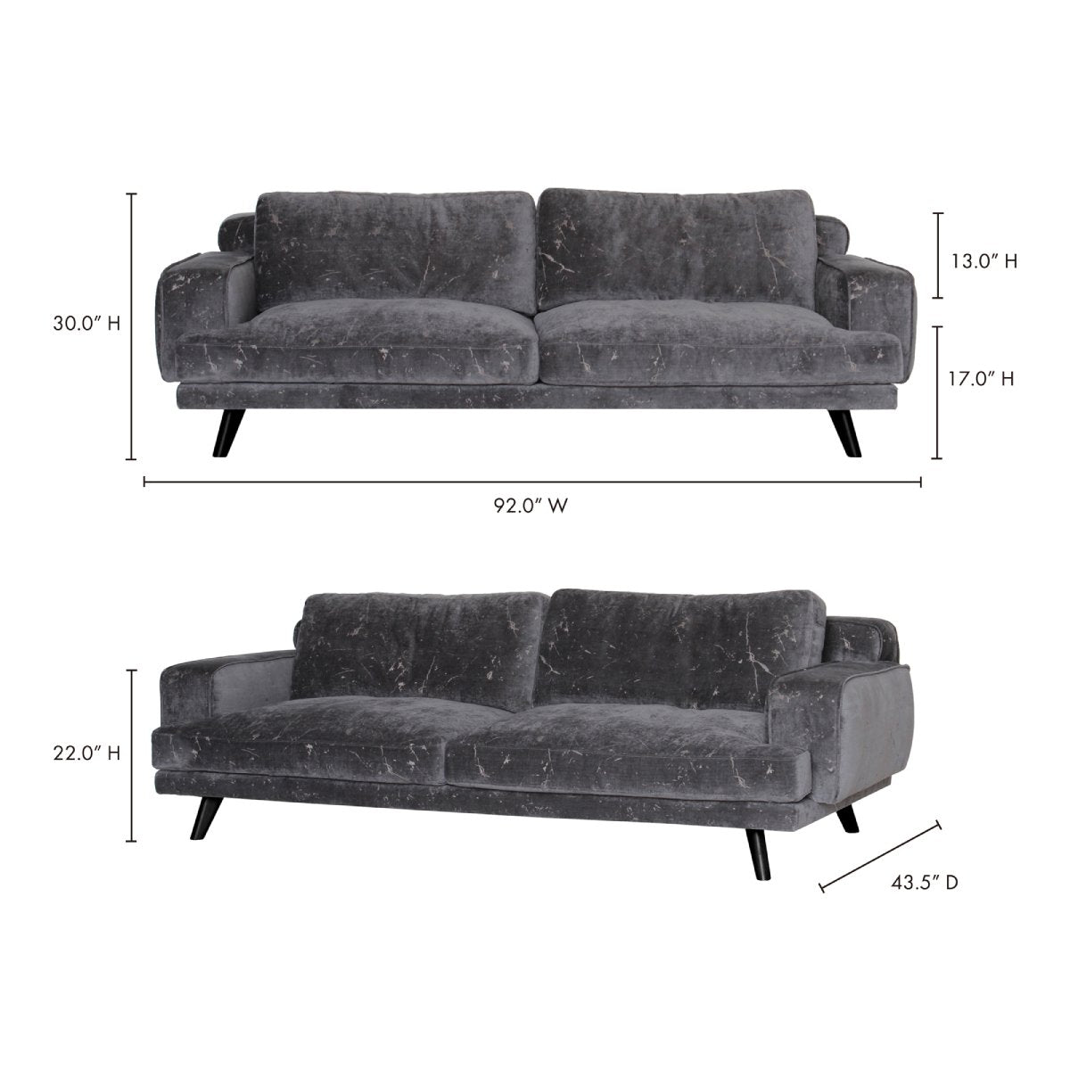 Evie Sofa Dark Grey Sofas Moe's     Four Hands, Burke Decor, Mid Century Modern Furniture, Old Bones Furniture Company, Old Bones Co, Modern Mid Century, Designer Furniture, https://www.oldbonesco.com/