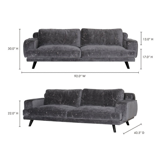 Evie Sofa Dark Grey Sofas Moe's     Four Hands, Burke Decor, Mid Century Modern Furniture, Old Bones Furniture Company, Old Bones Co, Modern Mid Century, Designer Furniture, https://www.oldbonesco.com/