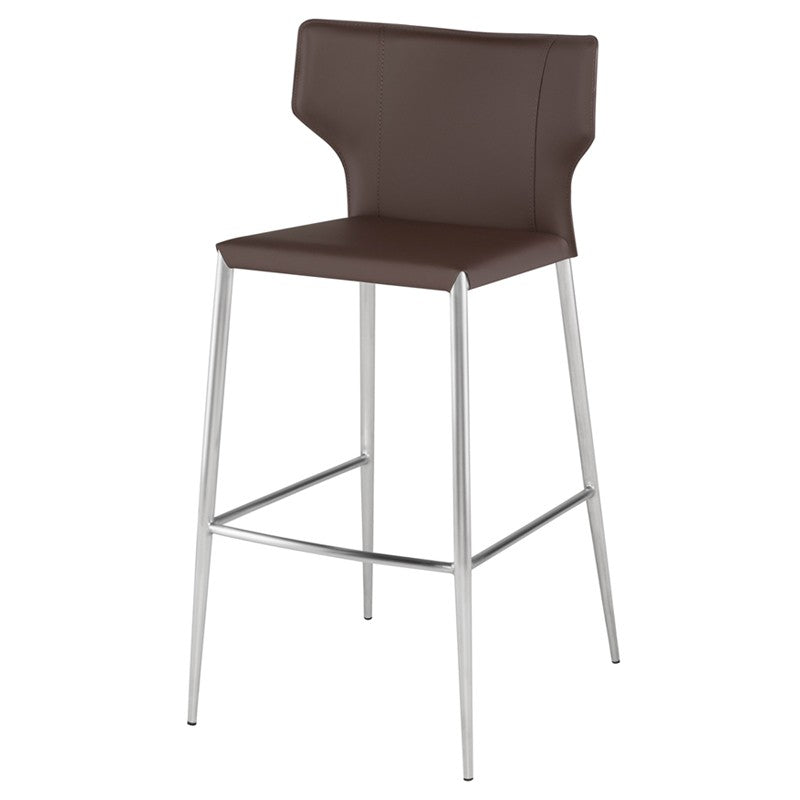 Load image into Gallery viewer, Wayne Bar + Counter Stool Mink / Brushed Stainless Legs / BarBAR AND COUNTER STOOL Nuevo  Mink Brushed Stainless Legs Bar Four Hands, Mid Century Modern Furniture, Old Bones Furniture Company, Old Bones Co, Modern Mid Century, Designer Furniture, https://www.oldbonesco.com/
