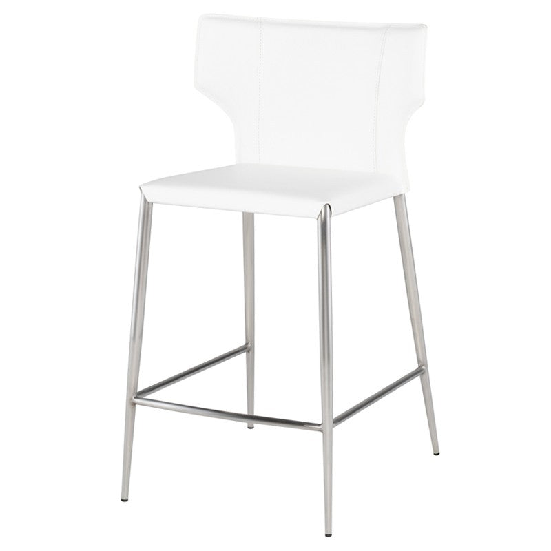 Load image into Gallery viewer, Wayne Bar + Counter Stool White / Brushed Stainless Legs / CounterBAR AND COUNTER STOOL Nuevo  White Brushed Stainless Legs Counter Four Hands, Mid Century Modern Furniture, Old Bones Furniture Company, Old Bones Co, Modern Mid Century, Designer Furniture, https://www.oldbonesco.com/
