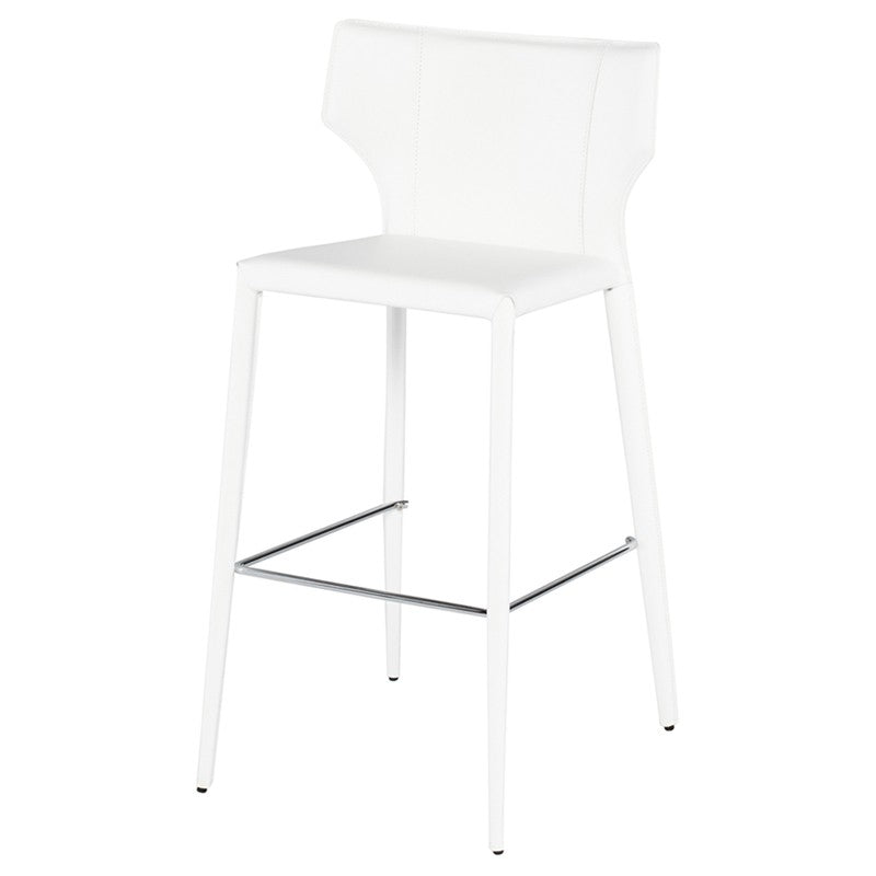 Load image into Gallery viewer, Wayne Bar + Counter Stool White / Leather Legs / BarBAR AND COUNTER STOOL Nuevo  White Leather Legs Bar Four Hands, Mid Century Modern Furniture, Old Bones Furniture Company, Old Bones Co, Modern Mid Century, Designer Furniture, https://www.oldbonesco.com/
