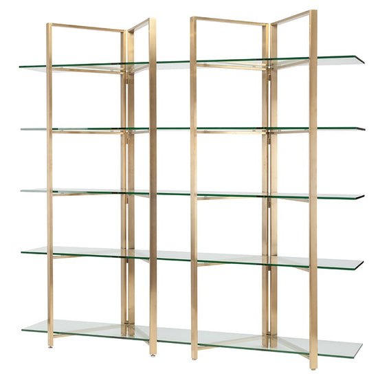 Elton Clear Glass Display Shelving - Gold SHELVING Nuevo     Four Hands, Burke Decor, Mid Century Modern Furniture, Old Bones Furniture Company, Old Bones Co, Modern Mid Century, Designer Furniture, https://www.oldbonesco.com/