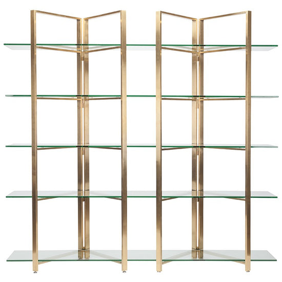 Elton Clear Glass Display Shelving - Gold SHELVING Nuevo     Four Hands, Burke Decor, Mid Century Modern Furniture, Old Bones Furniture Company, Old Bones Co, Modern Mid Century, Designer Furniture, https://www.oldbonesco.com/