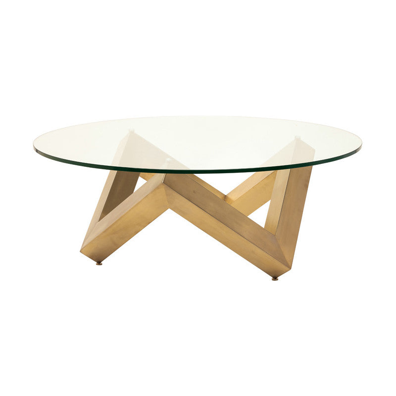 Load image into Gallery viewer, Como Clear Glass Coffee Table - Gold TABLE Nuevo     Four Hands, Burke Decor, Mid Century Modern Furniture, Old Bones Furniture Company, Old Bones Co, Modern Mid Century, Designer Furniture, https://www.oldbonesco.com/
