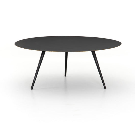 Trula Round Coffee Table-Rubbed Black Table Four Hands     Four Hands, Burke Decor, Mid Century Modern Furniture, Old Bones Furniture Company, Old Bones Co, Modern Mid Century, Designer Furniture, https://www.oldbonesco.com/