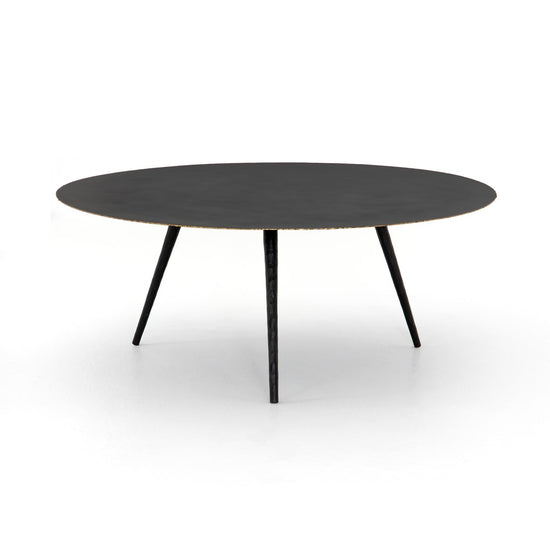 Trula Round Coffee Table-Rubbed Black Table Four Hands     Four Hands, Burke Decor, Mid Century Modern Furniture, Old Bones Furniture Company, Old Bones Co, Modern Mid Century, Designer Furniture, https://www.oldbonesco.com/