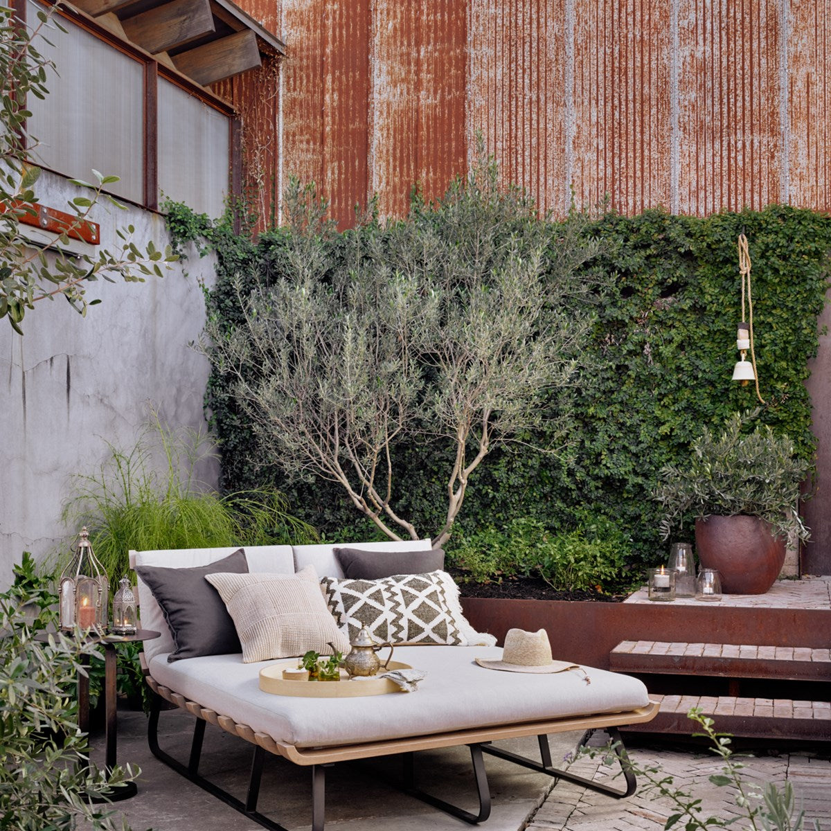 Dimitri Outdoor Double Daybed Double Daybed Four Hands     Four Hands, Burke Decor, Mid Century Modern Furniture, Old Bones Furniture Company, Old Bones Co, Modern Mid Century, Designer Furniture, https://www.oldbonesco.com/