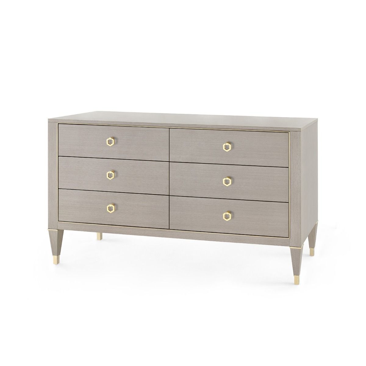Morris Extra Large 6-Drawer Tapue Gray / Harper Ring / Polished BrassDrawer Bungalow 5  Tapue Gray Harper Ring Polished Brass Four Hands, Burke Decor, Mid Century Modern Furniture, Old Bones Furniture Company, Old Bones Co, Modern Mid Century, Designer Furniture, https://www.oldbonesco.com/