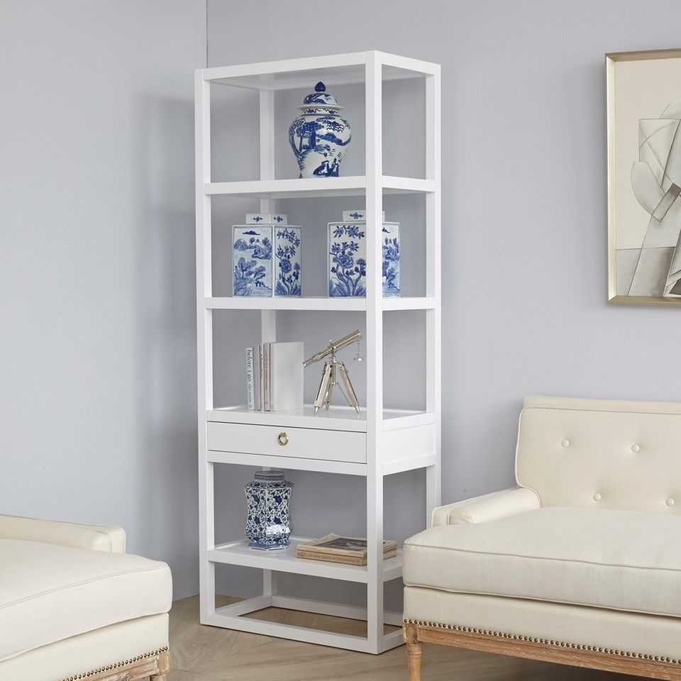 Load image into Gallery viewer, Newport Etagere, White Tall Cabinet Bungalow 5     Four Hands, Burke Decor, Mid Century Modern Furniture, Old Bones Furniture Company, Old Bones Co, Modern Mid Century, Designer Furniture, https://www.oldbonesco.com/
