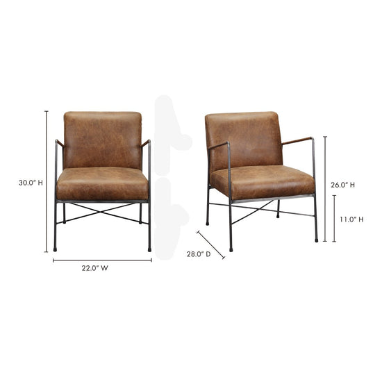 Load image into Gallery viewer, Dagwood Leather Arm Chair Brown Occasional Chairs Moe&amp;#39;s     Four Hands, Burke Decor, Mid Century Modern Furniture, Old Bones Furniture Company, Old Bones Co, Modern Mid Century, Designer Furniture, https://www.oldbonesco.com/
