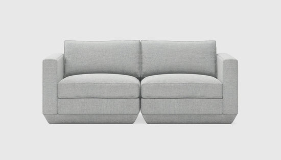 Load image into Gallery viewer, Podium 2PC Sofa Bayview SilverSofa Gus*  Bayview Silver   Four Hands, Mid Century Modern Furniture, Old Bones Furniture Company, Old Bones Co, Modern Mid Century, Designer Furniture, https://www.oldbonesco.com/
