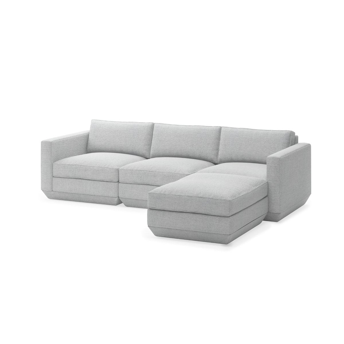 Podium Modular 4PC Sectional RF Bayview SilverSectional Modular Gus*  Bayview Silver   Four Hands, Burke Decor, Mid Century Modern Furniture, Old Bones Furniture Company, Old Bones Co, Modern Mid Century, Designer Furniture, https://www.oldbonesco.com/