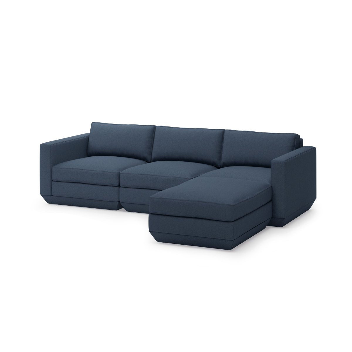 Podium Modular 4PC Sectional RF Hanson NavySectional Modular Gus*  Hanson Navy   Four Hands, Burke Decor, Mid Century Modern Furniture, Old Bones Furniture Company, Old Bones Co, Modern Mid Century, Designer Furniture, https://www.oldbonesco.com/