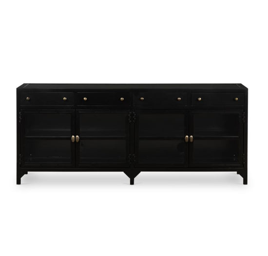 Load image into Gallery viewer, SHADOW BOX MEDIA CONSOLE BlackCabinets &amp;amp; Storage Four Hands  Black   Four Hands, Burke Decor, Mid Century Modern Furniture, Old Bones Furniture Company, Old Bones Co, Modern Mid Century, Designer Furniture, https://www.oldbonesco.com/
